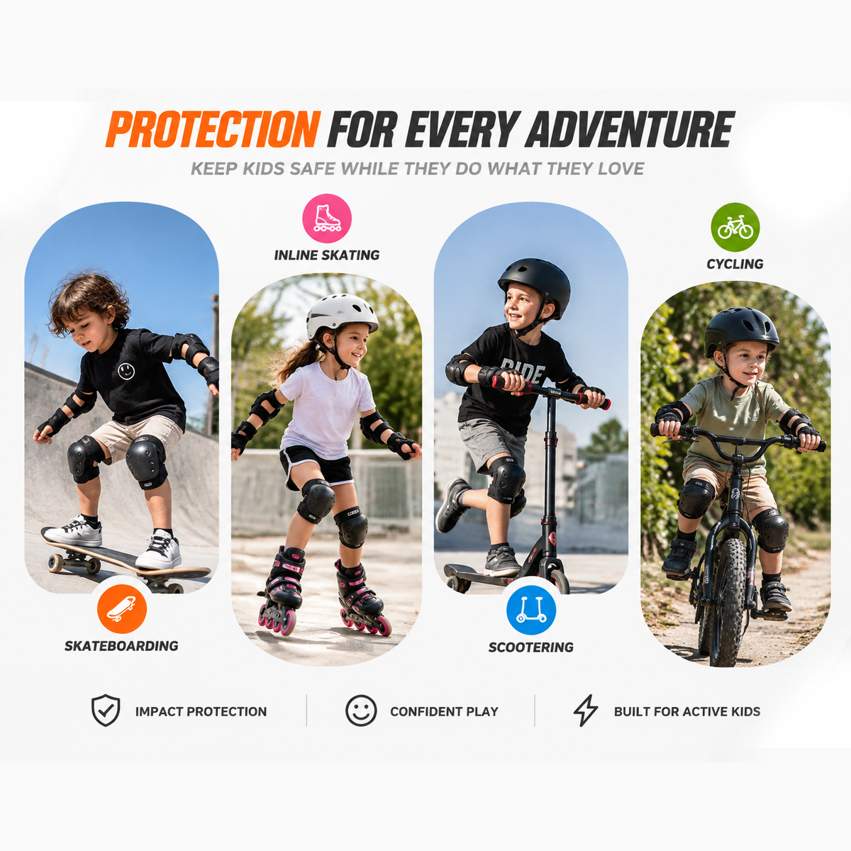 Protective Gear Set for Kids and Youth - Knee Pads, Elbow Pads & Wrist Guards for Dirt Bike, ATV & Mini Bike